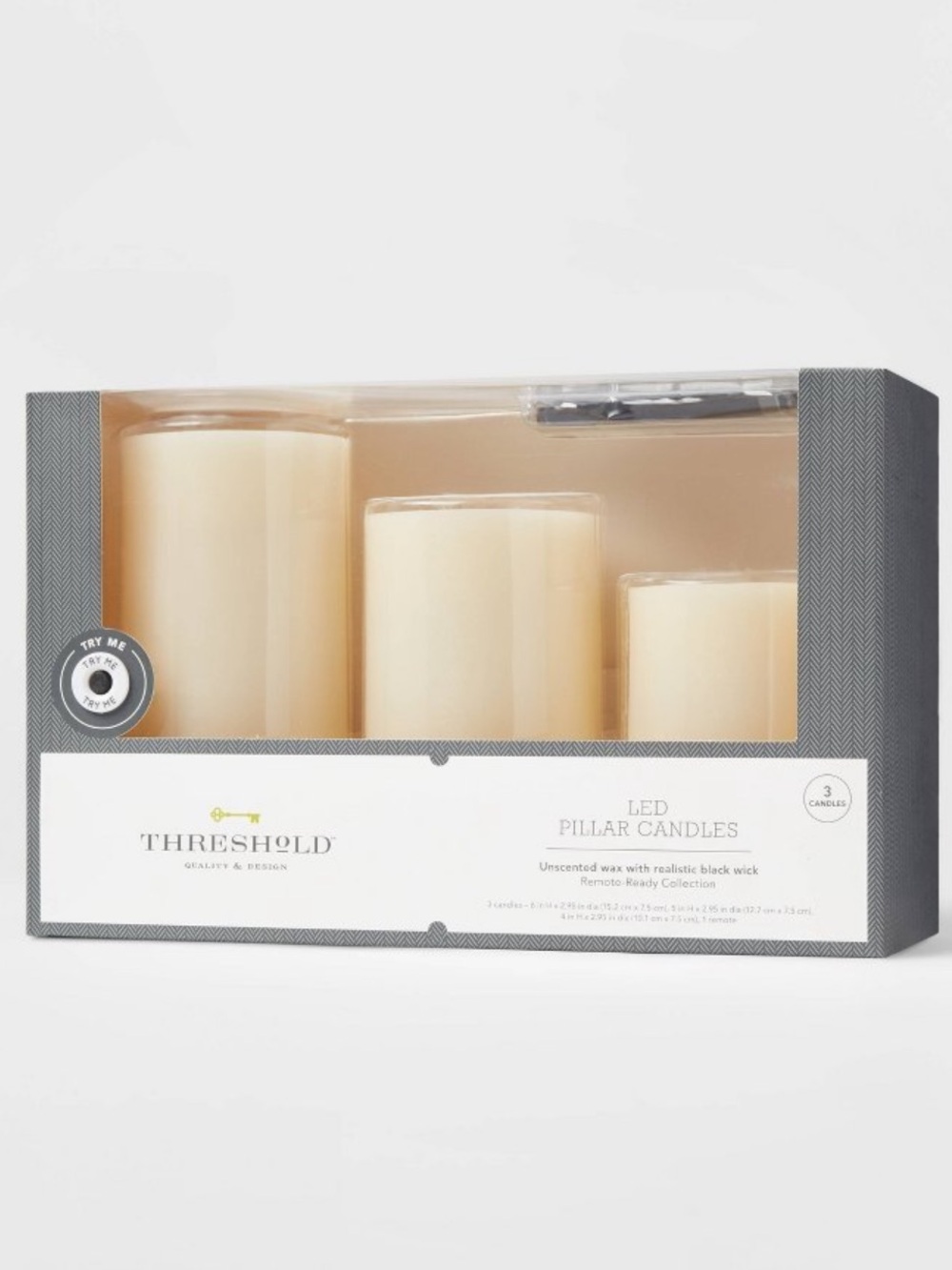 3pk 3"' × 4" 3"' × 5" 3" x 6" LED Flameless Black Wick Candle Cream -Threshold™
